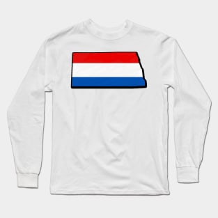 Red, White, and Blue North Dakota Outline Long Sleeve T-Shirt